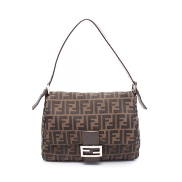FENDI Mamma Baguette Zucca Shoulder Bag 26325 Canvas Leather Brown Used Women