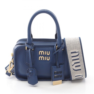 Miu Miu VIT.DAINO SOFT 2way shoulder Handbag 5BB123 leather Blue Used Women GHW