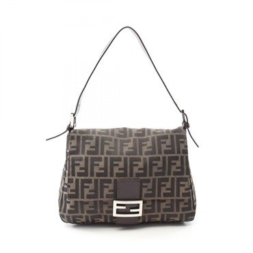 FENDI Mamma Buguette Shoulder Bag 26325 Canvas Leather Brown Used Women