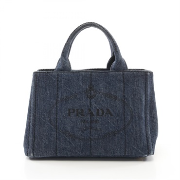 PRADA CANAPA mini Tote hand Bag BN2439 denim Navy Used