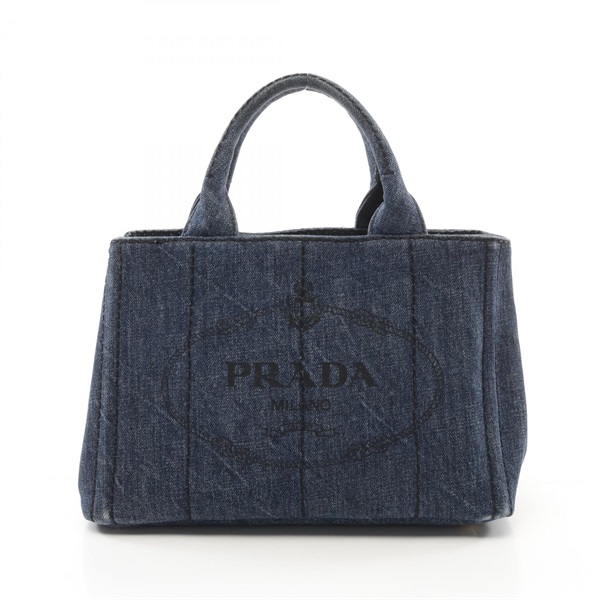 PRADA CANAPA mini Tote hand Bag BN2439 denim Navy Used