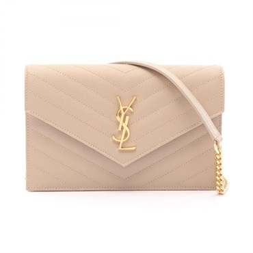 SAINT LAURENT Cassandra Envelope Shoulder Bag leather Beige NEW Women WOC GHW