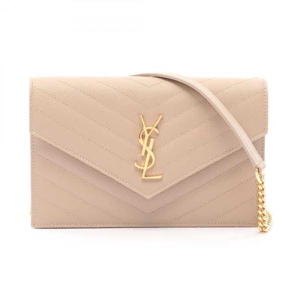 SAINT LAURENT Cassandra Envelope Shoulder Bag leather Beige NEW Women WOC GHW