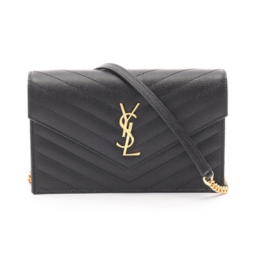 SAINT LAURENT Cassandra Envelope Chain Shoulder Bag  leather Black NEW Women WOC