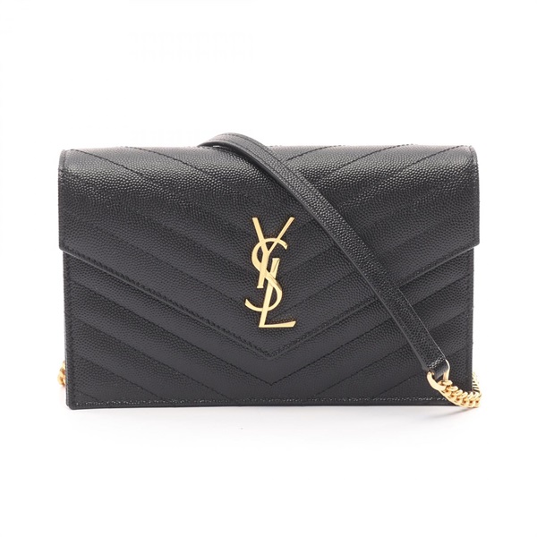 SAINT LAURENT Cassandra Envelope Chain Shoulder Bag  leather Black NEW Women WOC