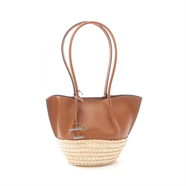 TOD'S Timeless Tote shoulder Bag XBWBUXA0200UBY265T leather Raffia Brown Beige