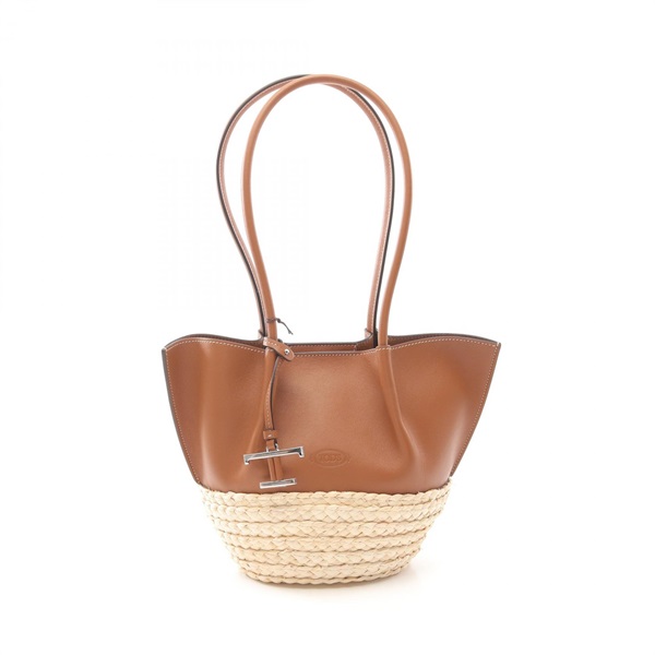 TOD'S Timeless Tote shoulder Bag XBWBUXA0200UBY265T leather Raffia Brown Beige