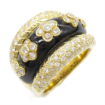 JEWELRY Onyx Diamond Ring 18KYG Yellow Gold Black Used women US size 7.5