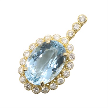 JEWELRY Aquamarine Diamond Pendant Top 18KYG Yellow Gold Blue Used women