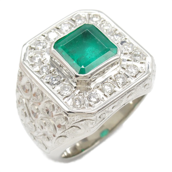 JEWELRY Emerald Diamond Ring Pt900 Platinum Green Used women US size 8