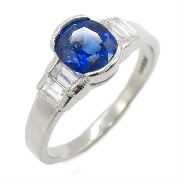JEWELRY Sapphire Diamond Ring Pt900 Platinum Blue Used women US size 5.75