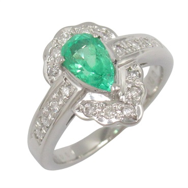 JEWELRY Emerald Diamond Ring Pt900 Platinum Green Used women US size 4.75