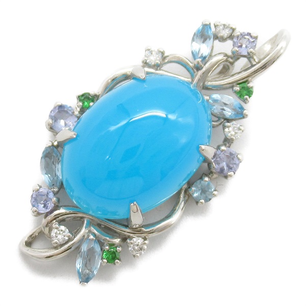 JEWELRY Chalcedony Pendant Top Pt900 Platinum Multi-stone Blue Used women
