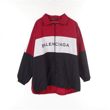 BALENCIAGA Logo Print Track Jacket 508903 Nylon Red White Black Used Size 38