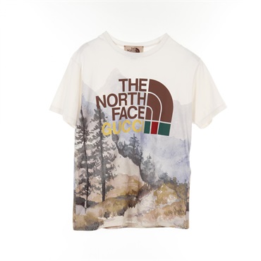 GUCCI × THE NORTH FACE Logo Forest T-shirt 672475 Cotton White Multicolor XS