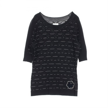 CHANEL knitwear sweater short sleeves P47893K06108 cotton Black Used