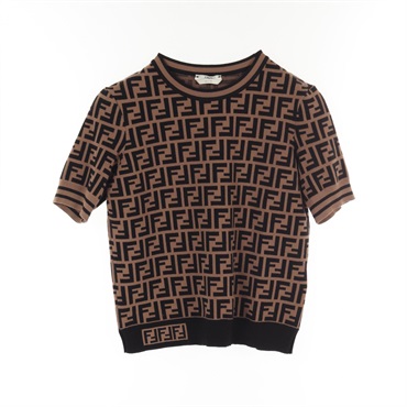 FENDI Zucca knitwear #38 short sleeves sweater FZY702 Rayon Brown Black Used