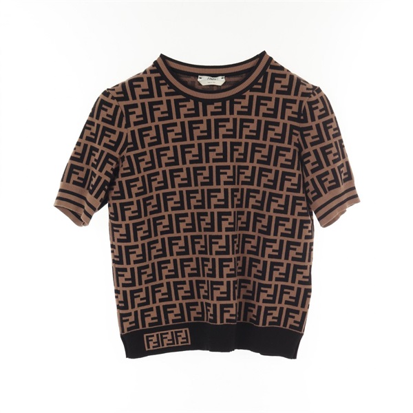 FENDI Zucca knitwear #38 short sleeves sweater FZY702 Rayon Brown Black Used