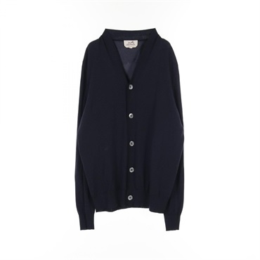 HERMES Super H cardigan #L knitwear 22-5722 cashmere cotton Black Blue Used mens