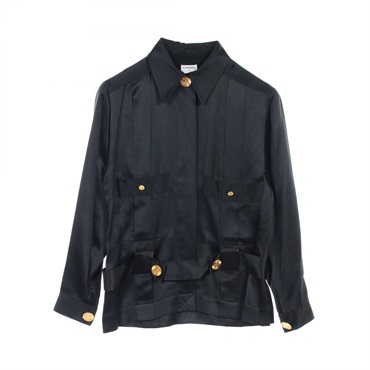 CHANEL COCO Mark button blouse #40 shirt 110263B2 silk Black Used