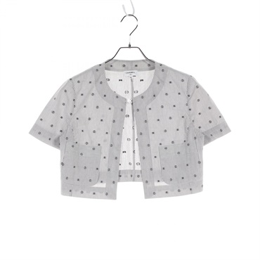 CHANEL COCO Mark Camelia blouse #36 short shirt P76756V63866 cotton Gray White