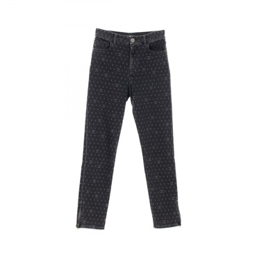 CHANEL COCO Mark dot Denim pants jeans P74514V66052 cotton Polyurethane BK #36