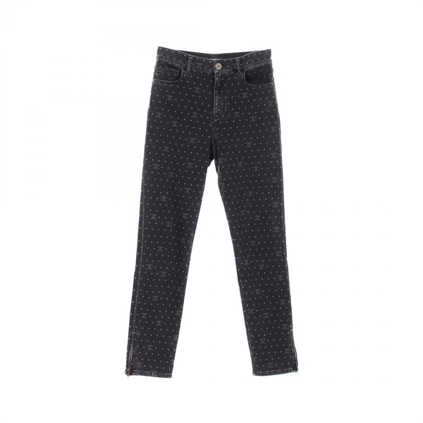 CHANEL COCO Mark dot Denim pants jeans P74514V66052 cotton Polyurethane BK #36