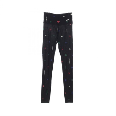 CHANEL COCO Mark Camellia Leggings Pants 21N P70775K10260 cashmere silk BK ＃34