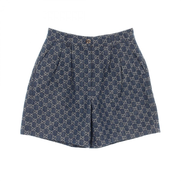 GUCCI GG Pattern Denim Short Pants 682805 Cotton Navy Size 42 Used Women