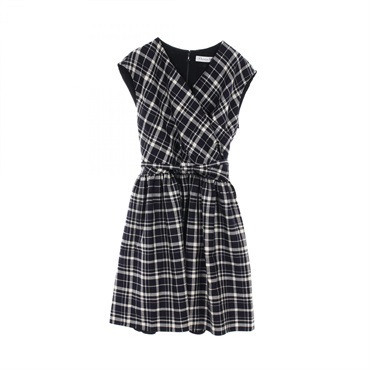 Christian Dior Sleeveless Belted Dress 141D05A1342 Wool Navy White #F34 Used CD