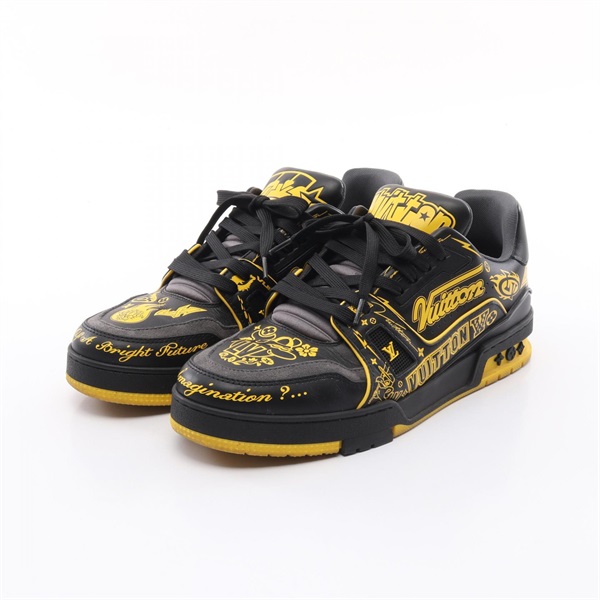 LOUIS VUITTON LV trainer sneakers #8 shoes leather Black Yellow Used