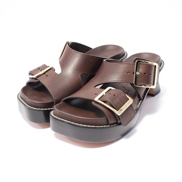 LOEWE Ease Heel Slide Mules Sandals L814465X83601537 leather Brown #37 NEW Women
