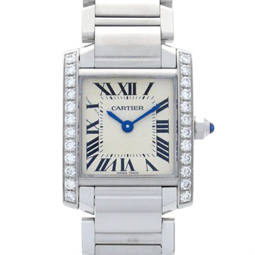 CARTIER Tank Française SM Diamond Wrist Watch W4TA0008 Quartz SS Used Women