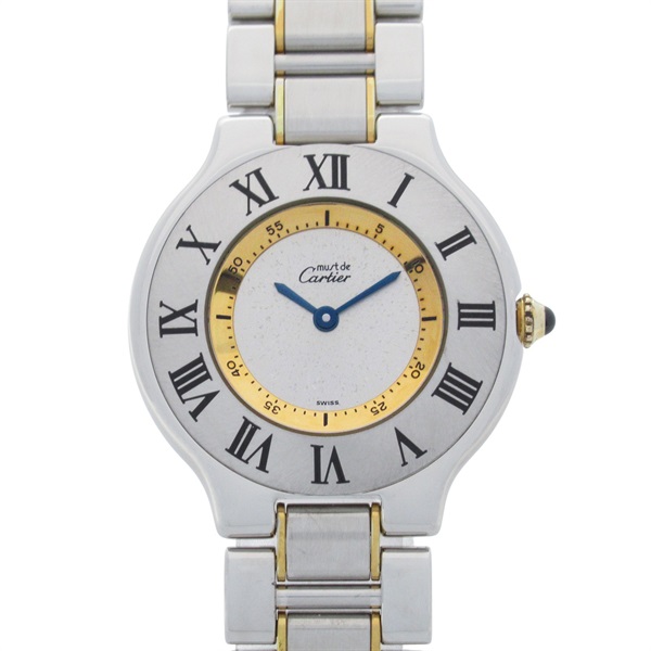 CARTIER Must 21 LM Wrist Watch W10074R6 Quartz Gold Plated SS Used mens