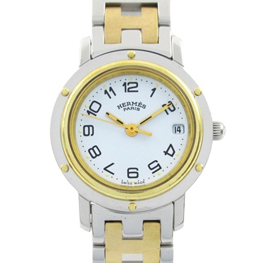 HERMES Clipper Wrist Watch CL4.220 Quartz Gold Plated Stainless Steel Used Women