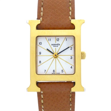 HERMES H Wrist Watch HH1.201 Quartz Gold Plated Leather Used Women