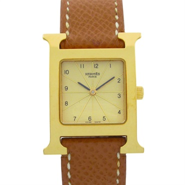 HERMES H Wrist Watch HH1.201 Quartz Gold Plated Leather belt Used Women