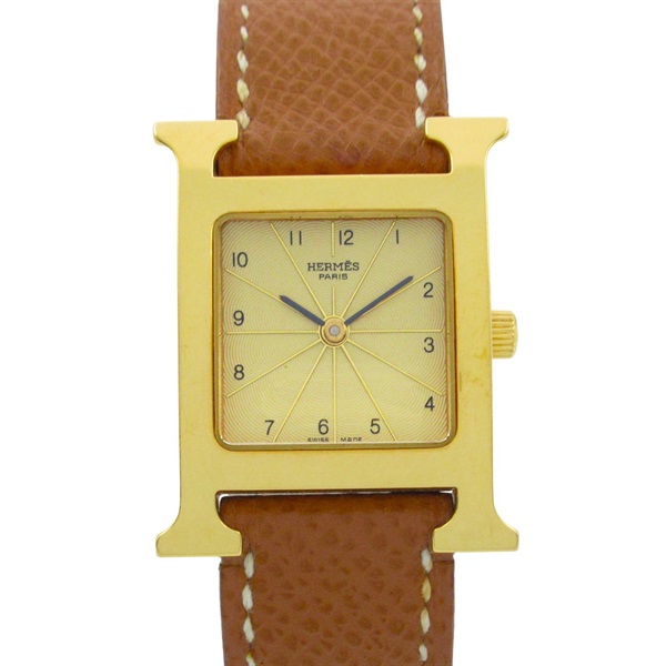 HERMES H Wrist Watch HH1.201 Quartz Gold Plated Leather belt Used Women