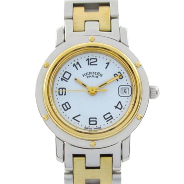 HERMES Clipper Wrist Watch CL4.220 Quartz Gold Plated Stainless Steel Used Women