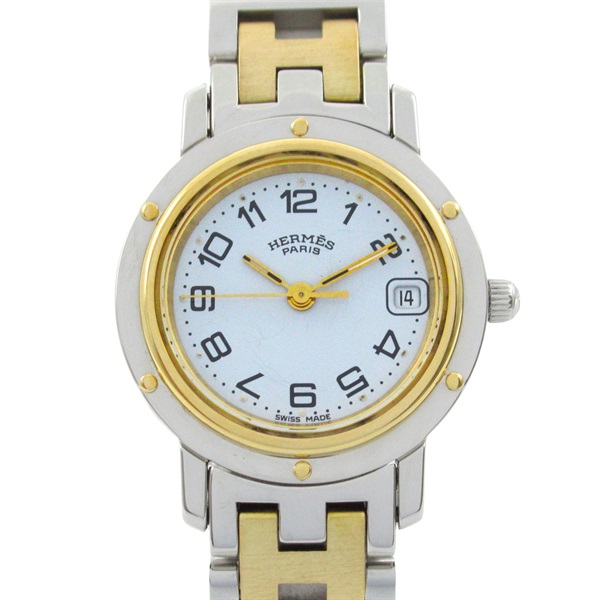 HERMES Clipper Wrist Watch CL4.220 Quartz Gold Plated Stainless Steel Used Women