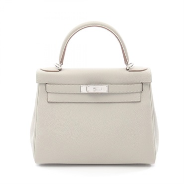 HERMES Kelly 28 Hand bag inside stitched B Togo leather Gris pale Used SHW