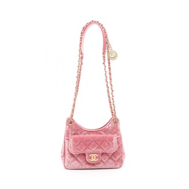 CHANEL Matelasse Chain Shoulder Bag Fabric leather Pink Used Women GHW CC