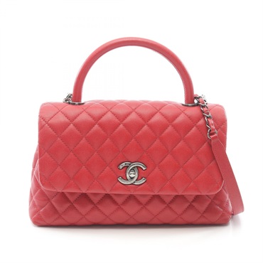 CHANEL Coco Handle 29  Matelasse Shoulder Handbag A92991 leather Red Used Women
