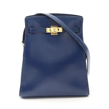 HERMES Kelly Sports PM Shoulder crossbody Bag R Box calf leather Blue Used GHW
