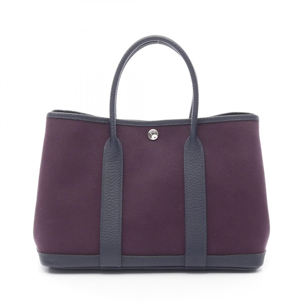 HERMES Garden party TPM Tote Bag Y Negonda leather Toile officier Cassis SHW