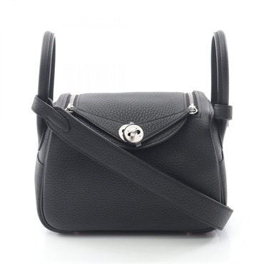 HERMES Lindy Mini Shoulder Bag W 085956CK Taurillon Clemence leather Black SHW