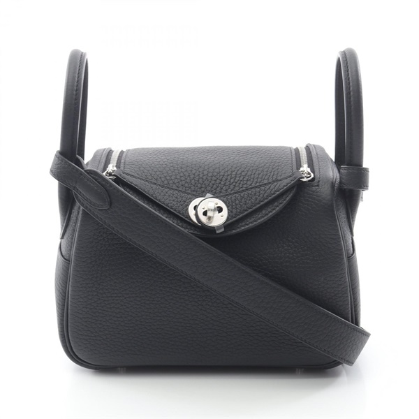 HERMES Lindy Mini Shoulder Bag W 085956CK Taurillon Clemence leather Black SHW