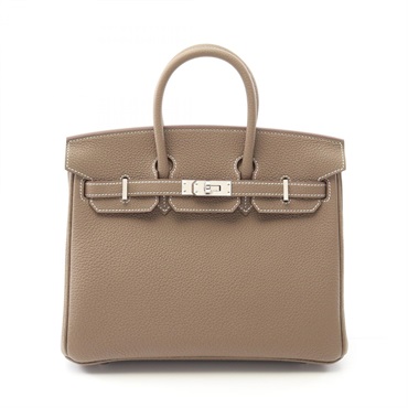 HERMES Birkin 25 Hand bag W Togo leather Etoupe Grey SHW