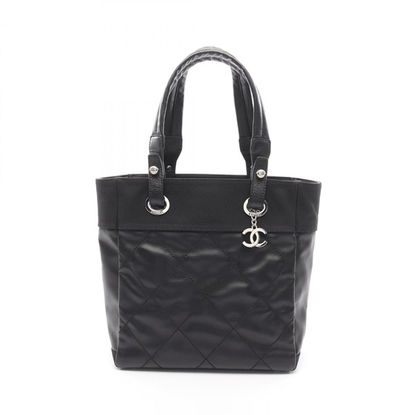 CHANEL Paribialitz PM Tote Bag A34208 PVC coated canvas leather Black SHW Women