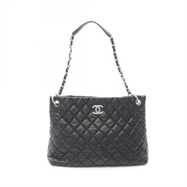 CHANEL Matelasse chain Shoulder Bag Calf leather Black Used SHW